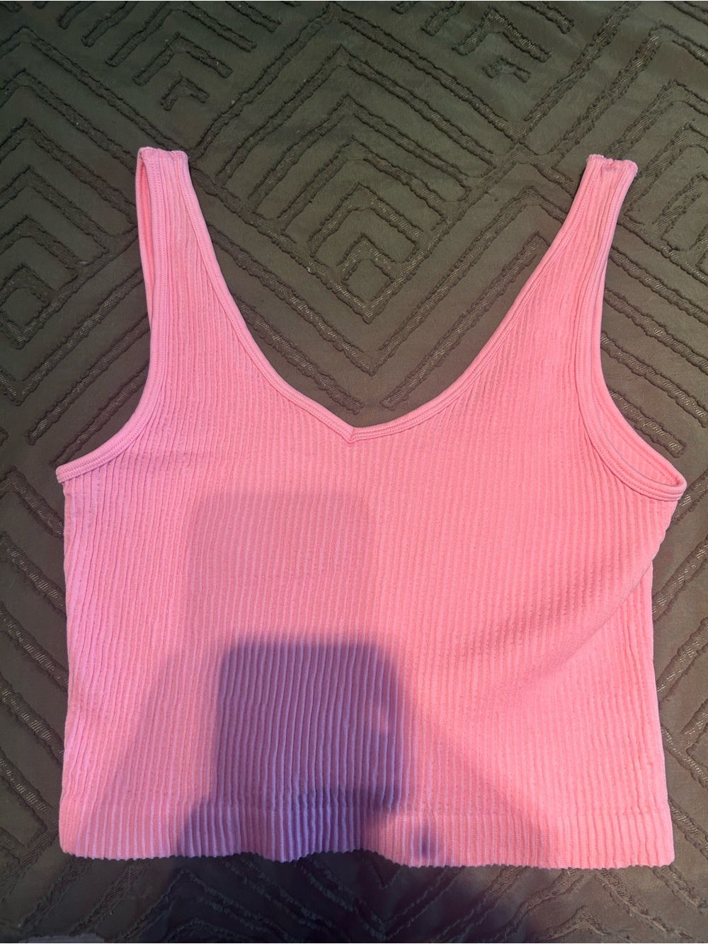 Ardene Pink Ribbed V-Neck Crop Tank